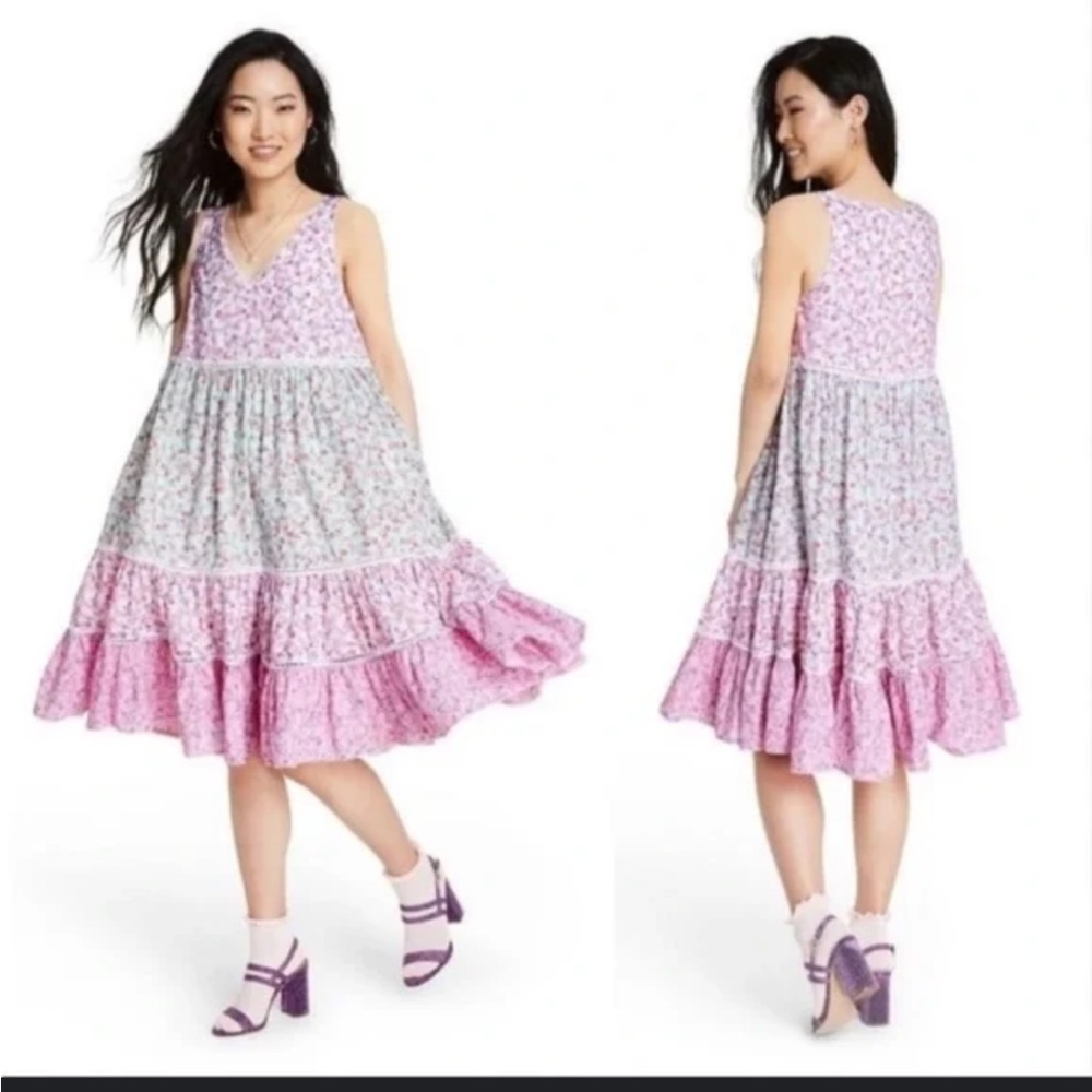 LoveShackFancy x Target Pastel Floral 100% Cotton Midi Swing Summer Dress Size L